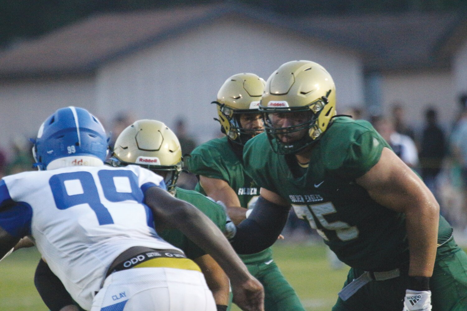 Fleming Island’s offensive line is anchored by mammoth-sized center Braden Cunningham.